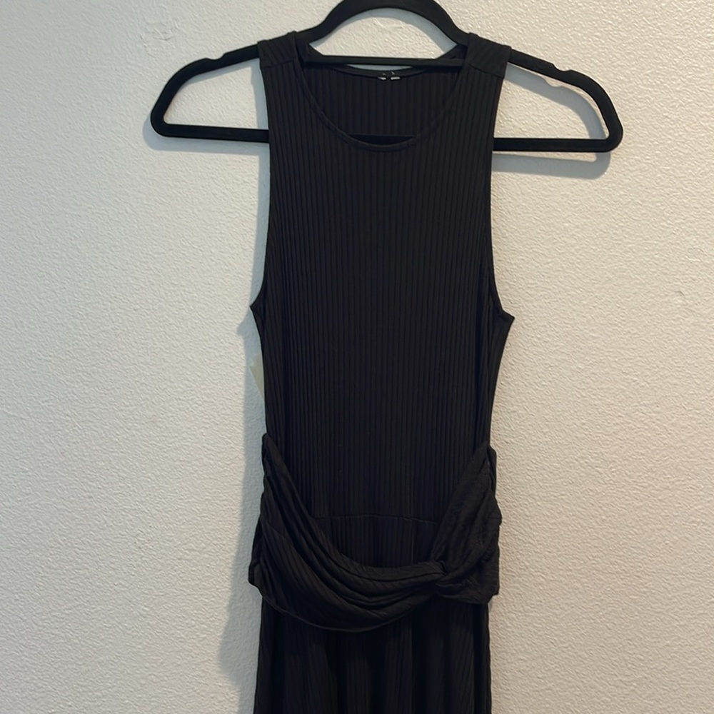 Anthropologie size S black high neck ribbed elastic stretch dress - Picture 5 of 8
